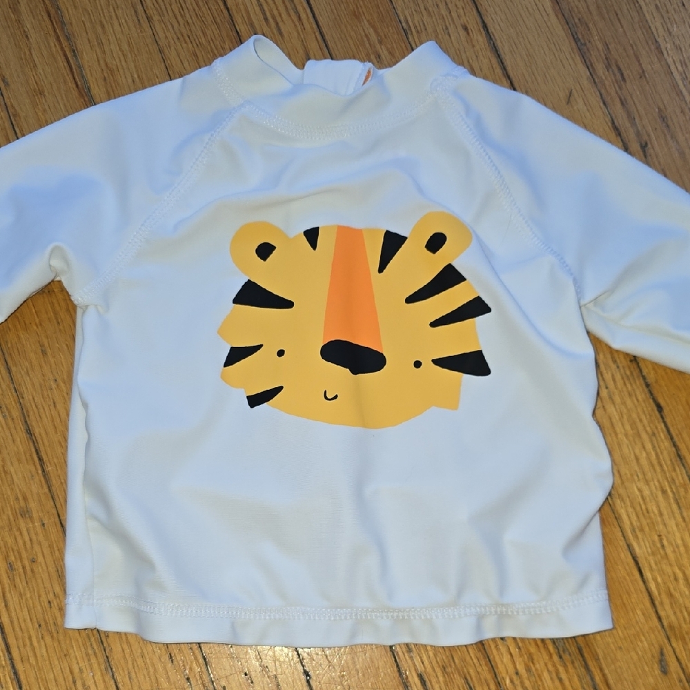 Joe Fresh White Kids Rashguard with Yellow Tiger Graphic